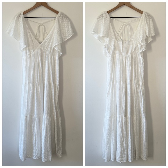 Madewell Dresses & Skirts - NWT Madewell Tie-Back Flutter-Sleeve Tiered Midi Dress White
